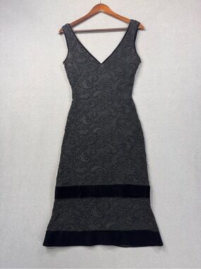 Vintage 90’s Floral Lace Mesh Sleeveless V-Neck Black Sheath Dress and Jacket, S